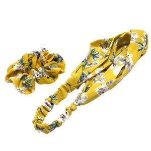 Yellow Floral Twist Stretch Headband & Scrunchie